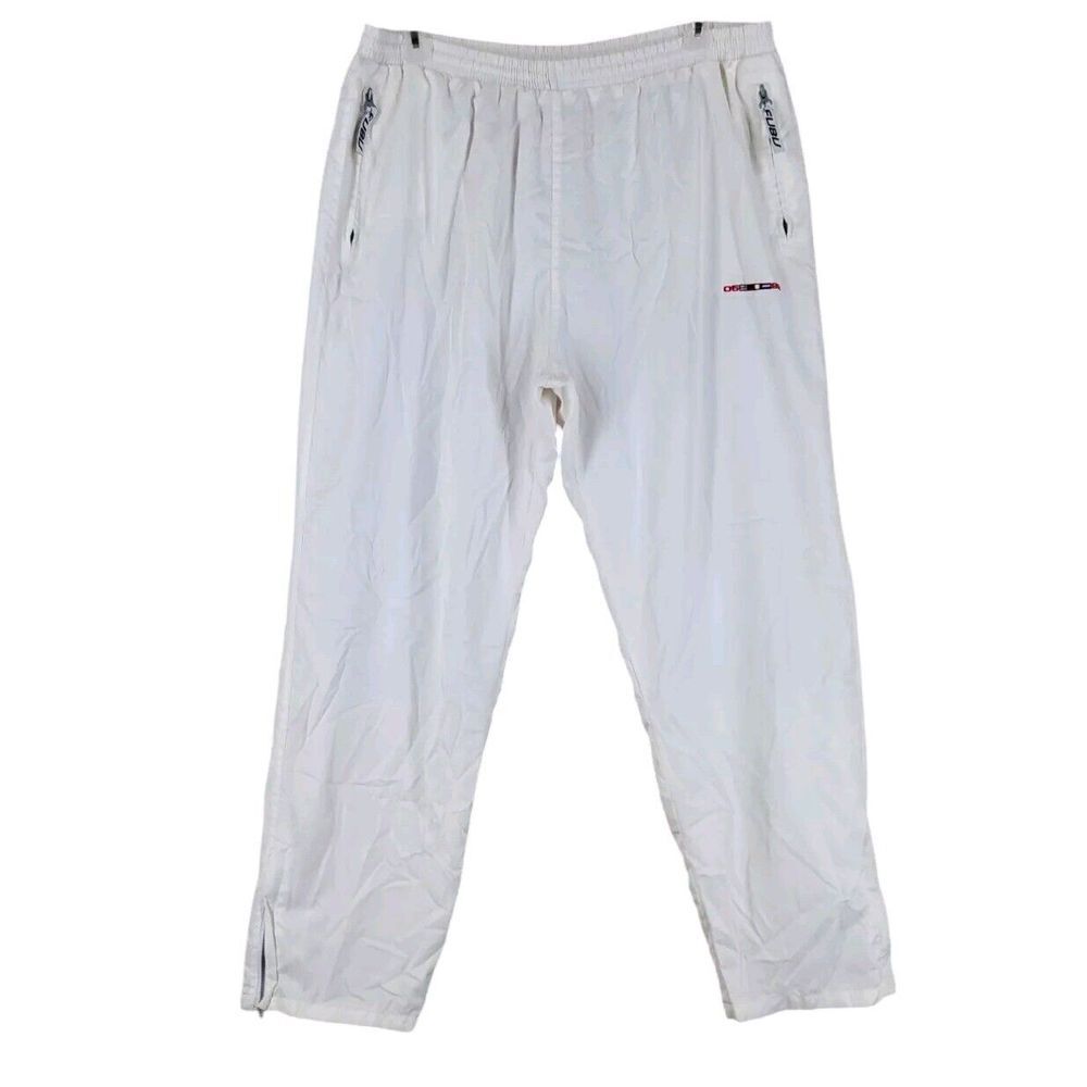 Fubu Pants Parachute Track Men 3XL 36-44x31.5 White Baggy Lined Vtg 90s Hip Hop